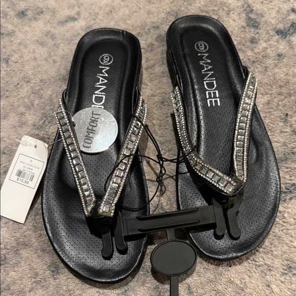 Mandee Black Sandals with Silver Accents - Picture 1 of 3
